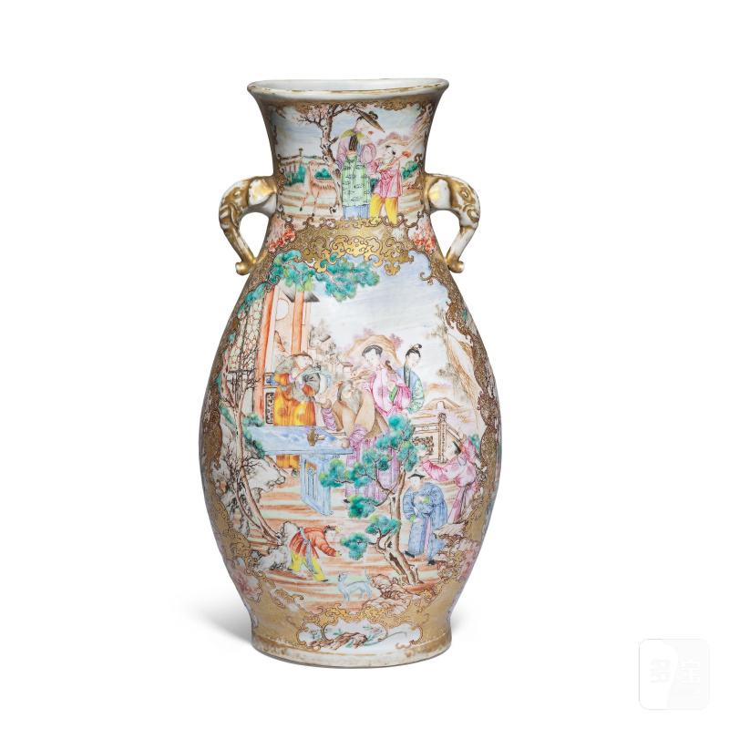 清乾隆 粉彩描金人物故事圖瓶 | A FINE GILT-DECORATED 'MANDARIN PALETTE' VASE